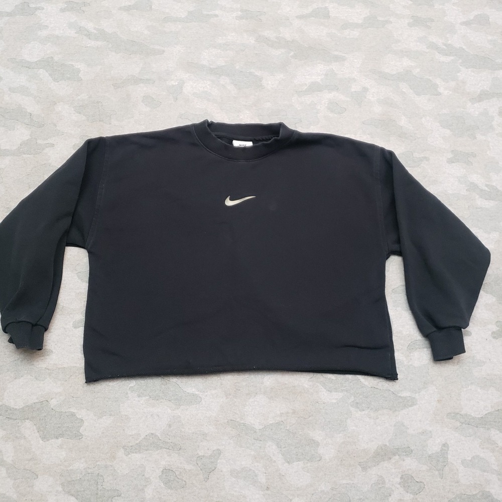 Nike Sweatshirt Fleece Crop Womens Medium Black Pullover Long Sleeve